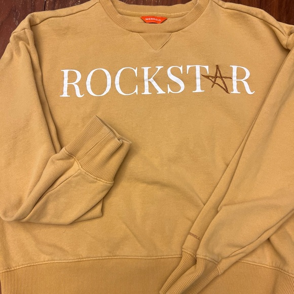 Merrell Rockstar Logo Sweatshirt M/M Tan Cotton Blend Crewneck Cozy core Outdoor - Picture 2 of 9